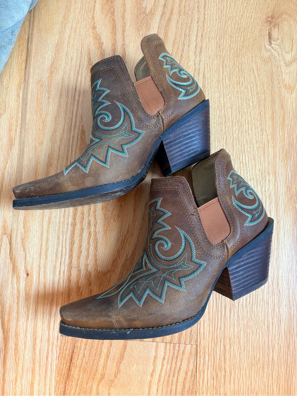 Durango Brown Western Ankle Heeled Boots with Turquoise Stitching